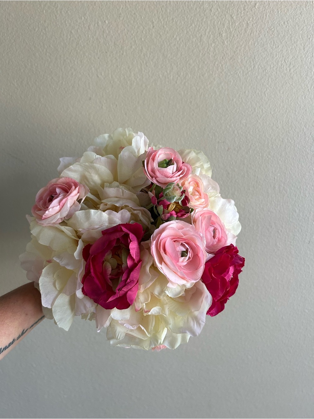 Artificial Ranunculus and Hydrangea Bouquet - Pink & Cream